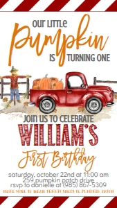 Red Truck Text Invitation: Birthday Red Truck Our Little Pumpkin