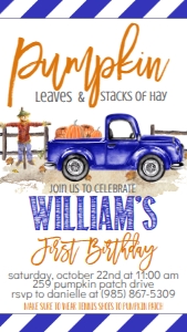 Blue Truck Text Invitation: Birthday Blue Pumpkin Truck Boy