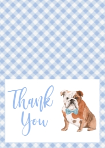 Bulldog Blue Thank you: Baby Shower Dog Blue Watercolor Bulldog Gingham