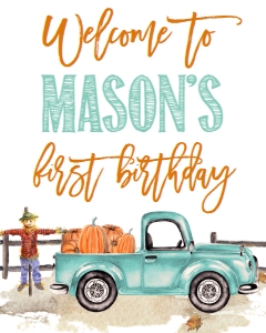 Birthday Pumpkin Truck Welcome Sign: Birthday Pumpkin Truck Mint