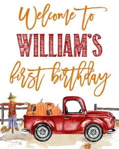 Birthday Pumpkin Truck Welcome Sign Red: Birthday Red Truck Our Little Pumpkin