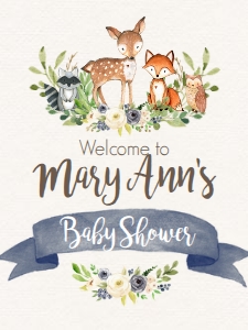 BSS Woodland Animals Blue Welcome 18x24: BSS Woodland Animals Floral Blue Welcome 8x10
