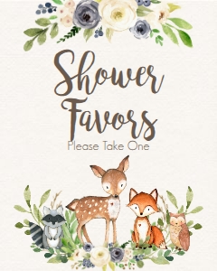 BSS Woodland Animals Blue Favors: BSS Woodland Animals Floral Blue Welcome 8x10