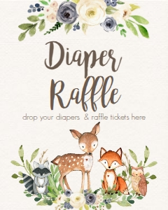 BSS Woodland Animals Blue Diaper Raffle: BSS Woodland Animals Floral Blue Welcome 8x10