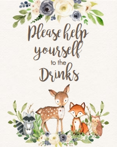 BSS Woodland Animals Blue Drinks: BSS Woodland Animals Floral Blue Welcome 8x10