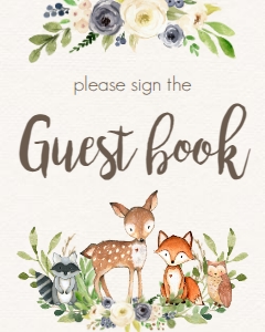 BSS Woodland Animals Blue Guest Book: BSS Woodland Animals Floral Blue Welcome 8x10