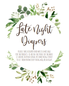 Greenery Late Night Diapers Sign: BSS Greenery Wreath Welcome Baby