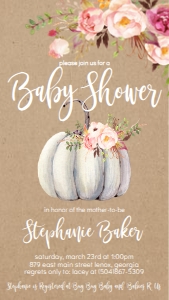 Baby Shower Floral Pumpkin Text Invitation: Baby Shower Floral Boho Pumpkin Kraft