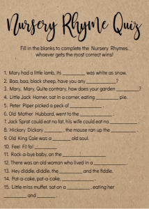 Baby Shower Game Kraft Nursery Rhyme: Baby Shower Game Kraft Kit