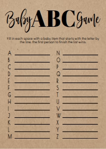Baby Shower Game Kraft Baby ABC: Baby Shower Game Kraft Kit