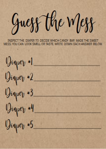 Baby Shower Game Kraft Guess the Mess: Baby Shower Game Kraft Kit