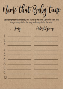 Baby Shower Game Kraft Name that Tune: Baby Shower Game Kraft Kit