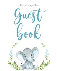 Baby Shower Printable Blue Elephant Guest Book Sign: BSS Blue Elephant Welcome Sign 18x24