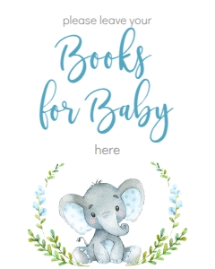 Baby Shower Printable Blue Elephant Books for Baby Sign: BSS Blue Elephant Welcome Sign 18x24