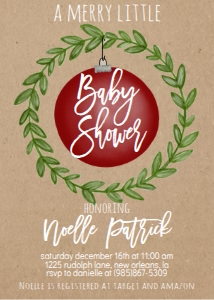 Christmas Baby Shower Red Ornament Invitation: Christmas Baby Shower Red Ornament Invitation