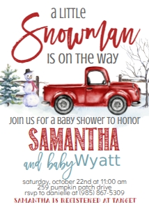 Baby Shower Christmas Red Truck Snowman Invitation: Baby Shower Christmas Red Truck Snowman Invitation 655179429