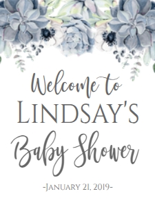 BSS Succulent Blue Welcome 18x24: Baby Shower Blue Succulent Invitation 613328897