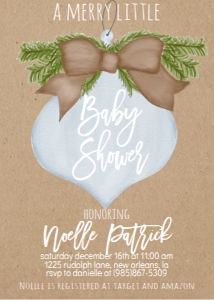 Baby Shower Christmas Kraft Burlap Blue Ornament Invitation: Baby Shower Christmas Kraft Burlap Blue Ornament Invitation