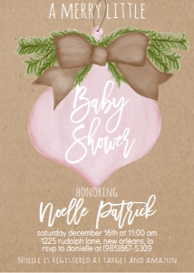 Baby Shower Christmas Kraft Burlap Pink Ornament Invitation: Baby Shower Christmas Kraft Burlap Pink Ornament Invitation