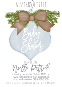 Baby Shower Christmas Burlap Blue Ornament Invitation: Baby Shower Christmas Burlap Blue Ornament Invitation