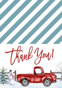 Thank You Snowman Red Truck Thank You Card: Christmas Winter Onederland Red Invitation