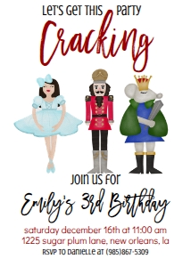 Birthday Christmas Nutcracker Ballerina Mouse Invitation: Birthday Christmas Nutcracker Ballerina Mouse Invitation