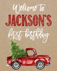 Birthday Christmas Kraft Red Truck Sign: Birthday Christmas Truck Kraft Invitation