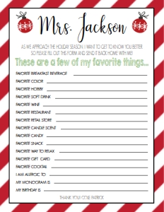 School Teacher Wishlist Christmas Ornament: Christmas Teacher Survey Ornament