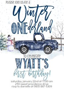Christmas Winter Onederland Navy Invitation: Christmas Winter Onederland Navy Invitation