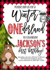Christmas Winter Onederland Plaid Animals Invitation: Christmas Winter Onederland Plaid Animals Invitation