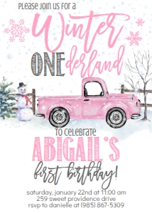 Christmas Winter Onederland Pink Invitation: Christmas Winter Onederland Pink Invitation