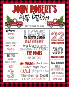 Birthday Red Truck Tree Milestone Stat Board: Birthday Red Truck Tree Milestone Stat Board