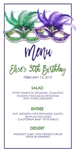 Mardi Gras Menu Masks: Mardi Gras Menu Masks