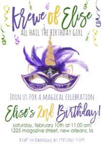 Mardi Gras Birthday Unicorn design preview
