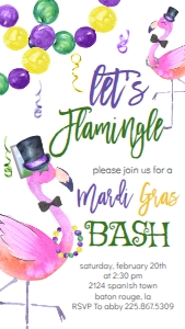 Mardi Gras Flamingo Text Invite: Mardi Gras Flamingo 5x7