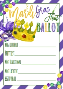 Mardi Gras Float Voting Ballot: Mardi Gras Float Voting Ballot