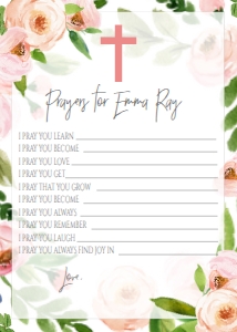 Prayer Card Pink Floral Border: Baptism Pink Floral Wreath