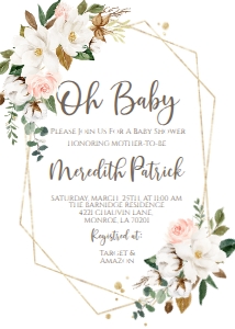 Baby Shower Cotton Gold Frame Invite: Baby Shower Cotton Gold Frame Invite