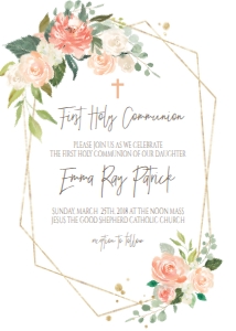 Communion Peach Floral Gold Frame: Communion Peach Floral Gold Frame