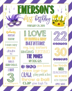 Mardi Gras Birthday Girl Milestone Board design preview