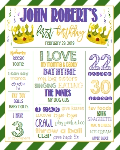 Mardi Gras Birthday Milestone Board design preview