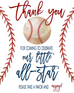 Baby Shower Baseball Favor Sign 8x10: Baby Shower Baseball Invite All Star