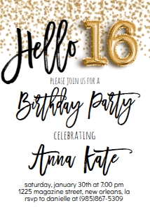Birthday Foil Balloon Gold Hello 16 design preview