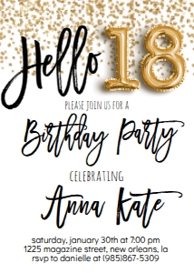 Birthday Foil Balloon Gold Hello 18: Birthday Foil Balloon Gold Hello 18