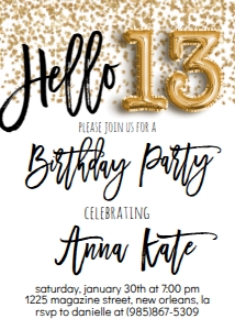 Birthday Foil Balloon Gold Hello 13 design preview