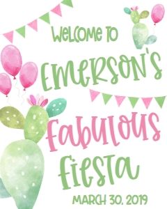 Birthday Fiesta Manana Cactus Pink Welcome Sign 8x10: Birthday Cactus Fiesta Welcome Sign