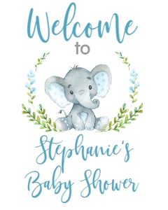 BSS Elephant Blue Welcome 8x10: BSS Blue Elephant Welcome Sign 18x24