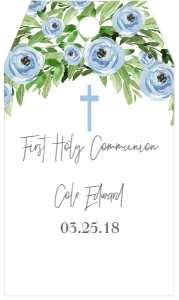 Communion Favor Tag Blue Floral: Communion Wreath Blue Floral