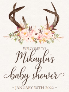Baby Shower Pink Floral Rustic Antlers Welcome Sign 18x24: Baby Shower Pink Floral Rustic Antler Invitation 554078373