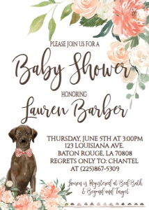 Baby Shower Dog Peach Floral Chocolate Lab Invite: Baby Shower Dog Peach Floral Chocolate Lab Invite Kit